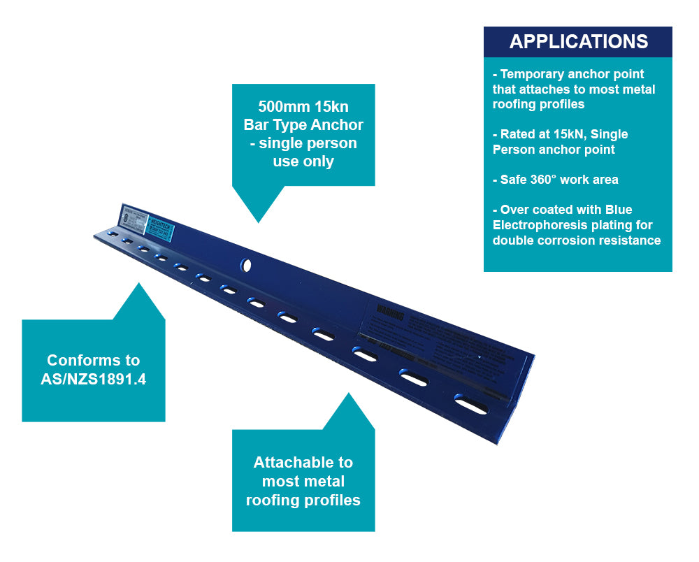 BLUE V-Bar Tetha 500mm Reusable Roof Anchor (HSTBS500)