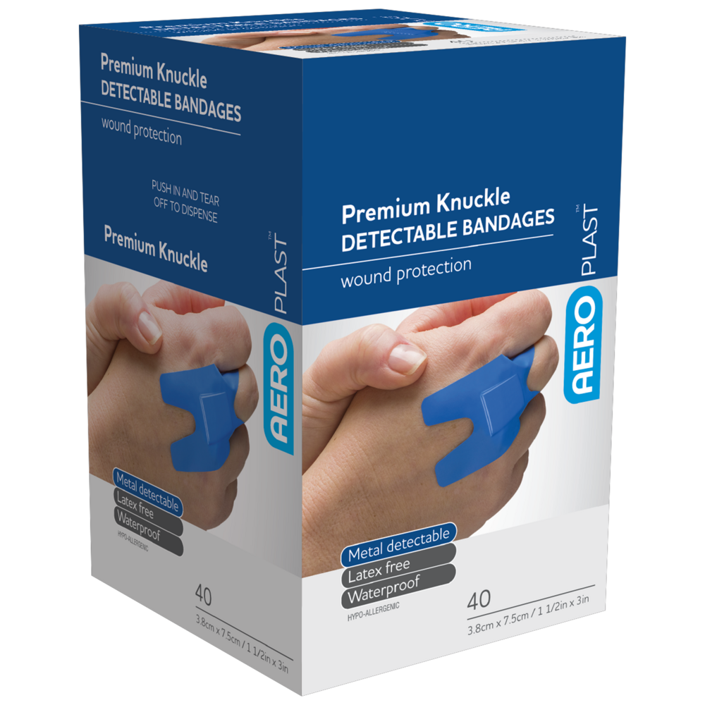 Aero Healthcare AEROPLAST Premium Detectable Knuckle Dressings 7.5 x 3.8cm Box/40