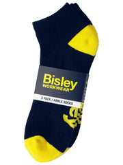 (3 pack) Bisley 6-10 Navy Ankle Sock (BSX7215)