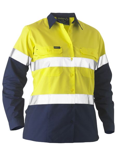 Bisley Bisley Recycle Women's Taped Two Tone Hi Vis Drill Shirt