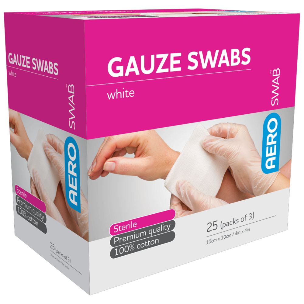 Aero Healthcare AEROSWAB Sterile White Gauze Swab 10 x 10cm (Packs of 3) Box/25
