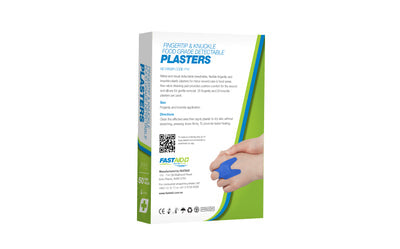 FastAid Food Grade Plasters, Metal And Visual Detectable, Plastic, Fingertip And Knuckle, 50Pk