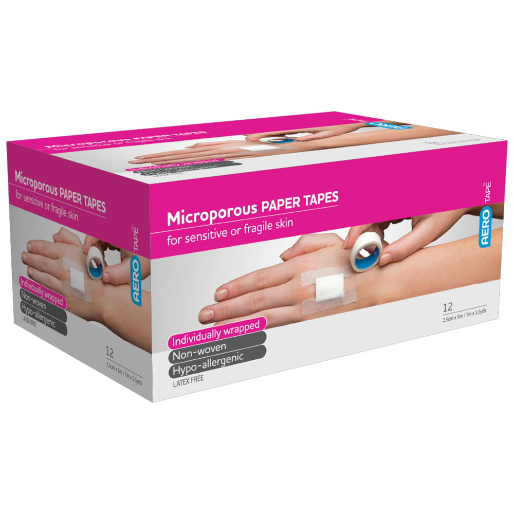 Aero Healthcare AEROTAPE White Microporous Paper Tape 2.5cm x 5M Box/12