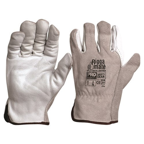 ProChoice LARGE Leather Glove RIGGAMATE Cow Grain Natural Grain Palm / Split Back, GREY (CGL41NSB)