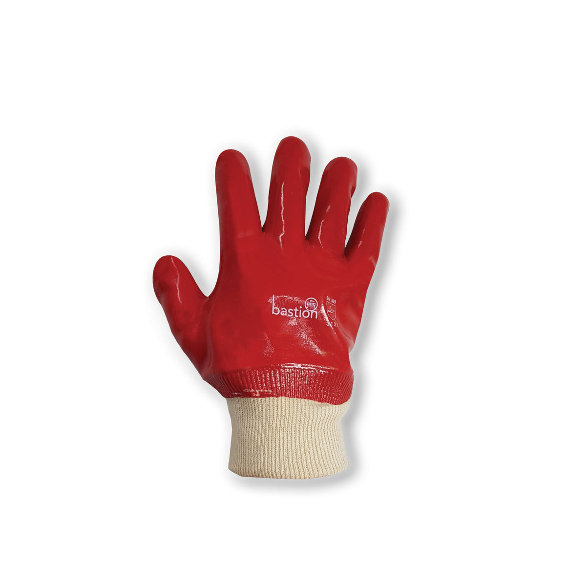 Bastion PVC Gloves, Knitted Wrist, 27cm, Red, Single Dipped, Cotton Lined, X Large - Size 10 (Pack of 12 Pairs)
