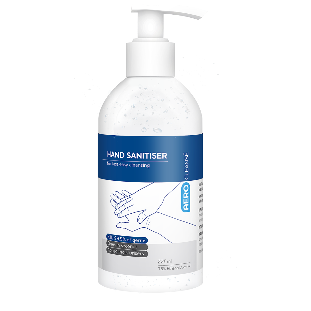 Aero Healthcare AEROCLEANSE 75% Alcohol Hand Sanitiser Pump Bottle 225mL (DG)