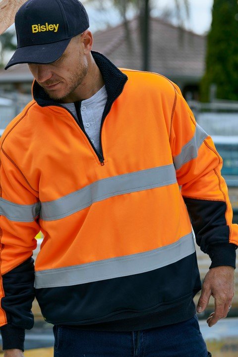 Bisley Taped Hi Vis 1/4 Zip Fleece Pullover with Sherpa Lining