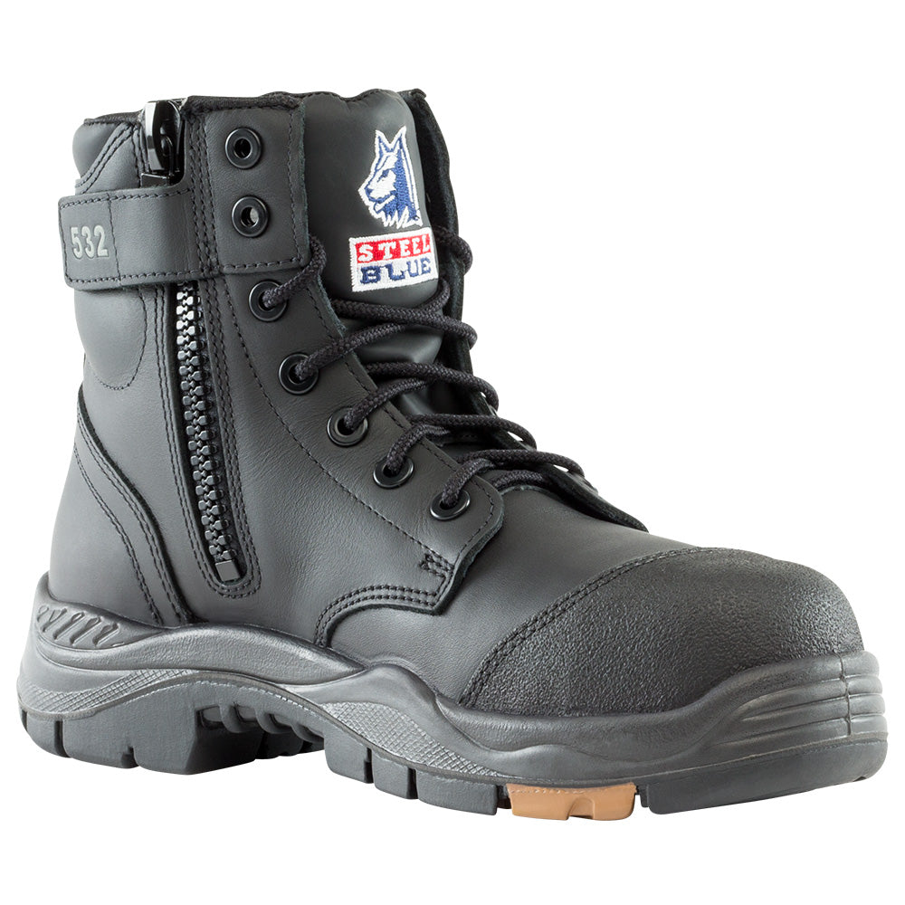 SIZE 8 Steel Blue Argyle BLACK Zip Composite Toe Scuff Cap Safety Boot (317532)