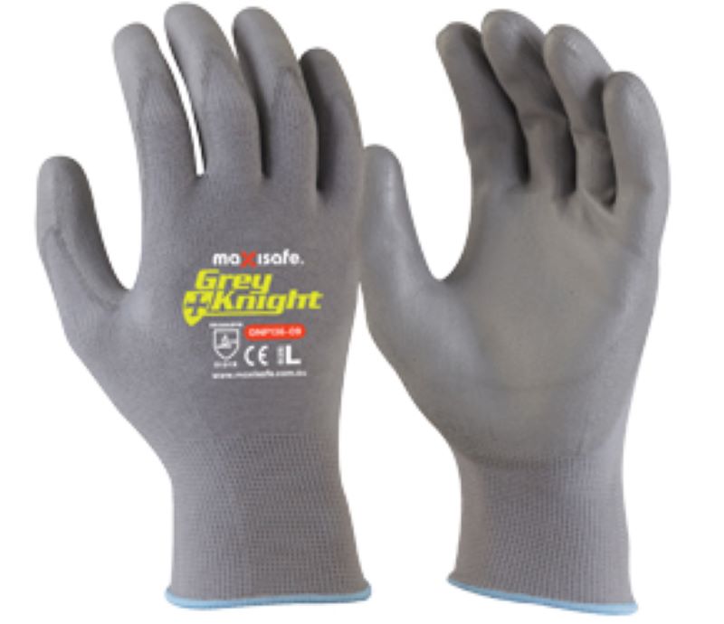 Maxisafe Grey Knight Pu Coated Nylon Glove (12 Pairs)