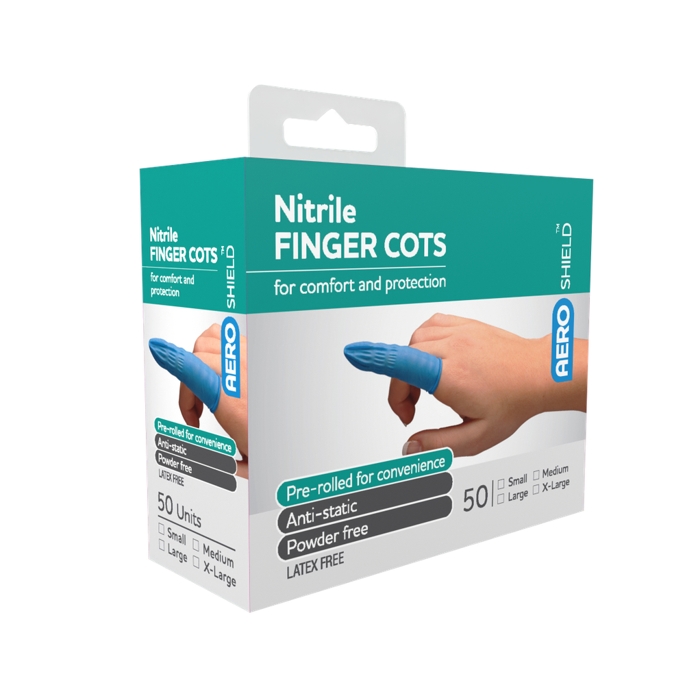 Aero Healthcare AEROSHIELD Medium Nitrile Finger Cots Box/50