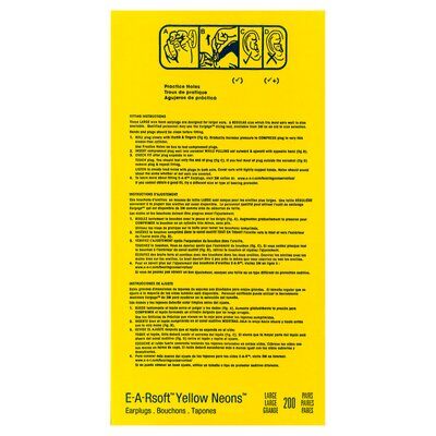 3M E-A-R soft Yellow Neons Large Corded Earplugs, Poly Bag 200 pairs/box
