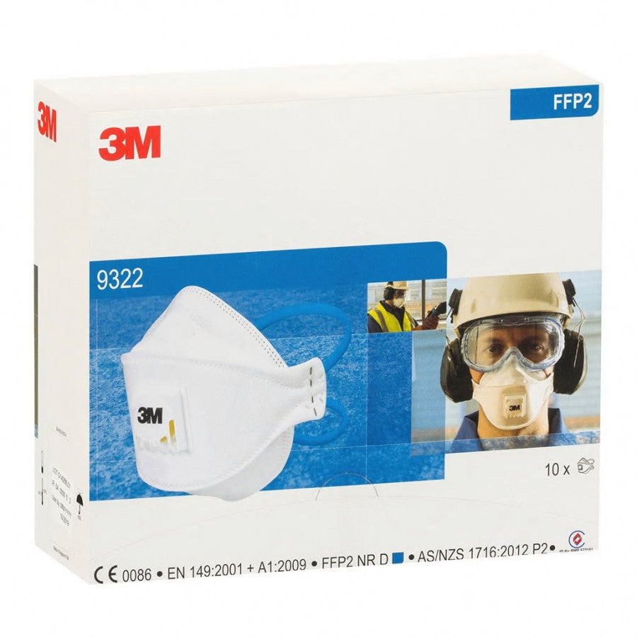 (Box of 10) 3M P2 Aura Flat Fold Particulate Respirator inc valve (9322A+)