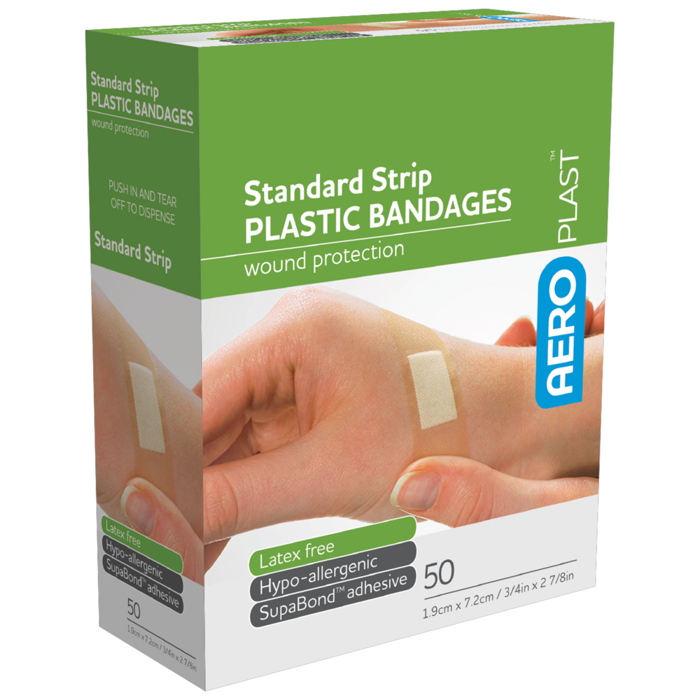 Aero Healthcare AEROPLAST Plastic Standard Strip 7.2 x 1.9cm Box/50