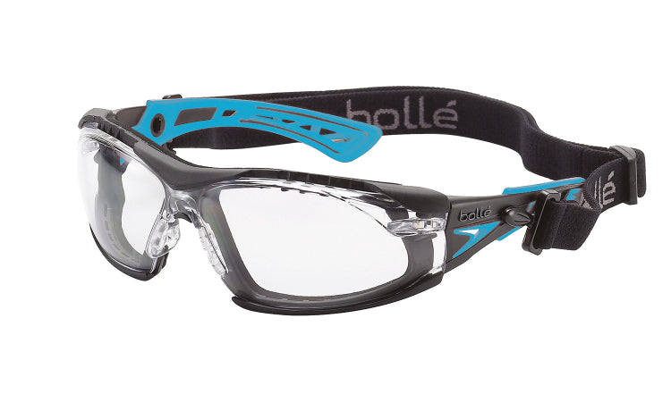 Bolle Safety Glasses RUSH+ SMALL SEAL Black/Blue Temples PLATINUM with Gasket & Strap