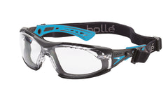 Bolle Safety Glasses RUSH+ SMALL SEAL Black/Blue Temples PLATINUM with Gasket & Strap