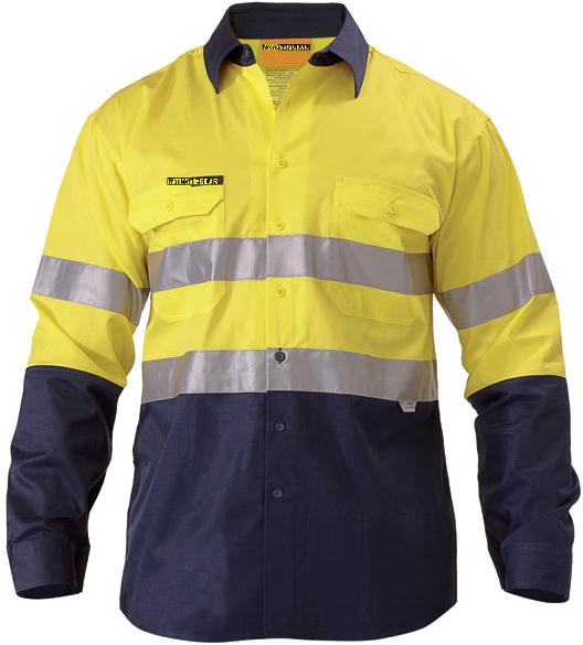 Large YELLOW/NAVY Cool Flow Long Sleeve Hi Vis Reflective Tape