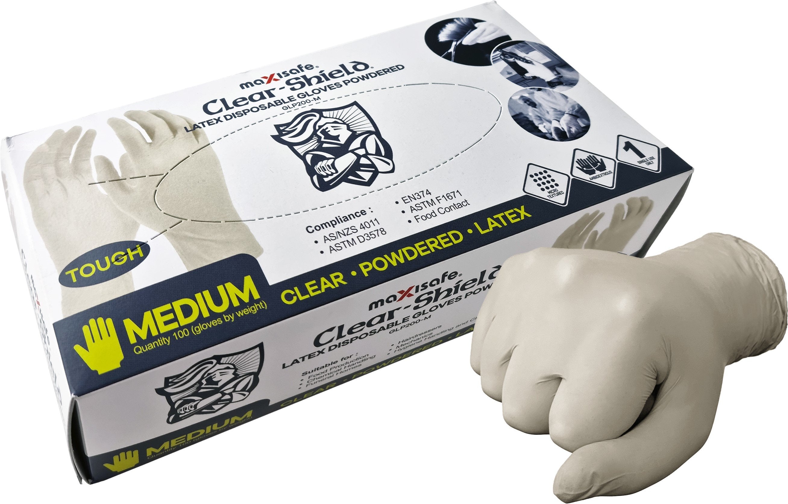 Maxisafe Latex Disposable Gloves Powdered, Box of 100 (Carton of 10 Boxes)