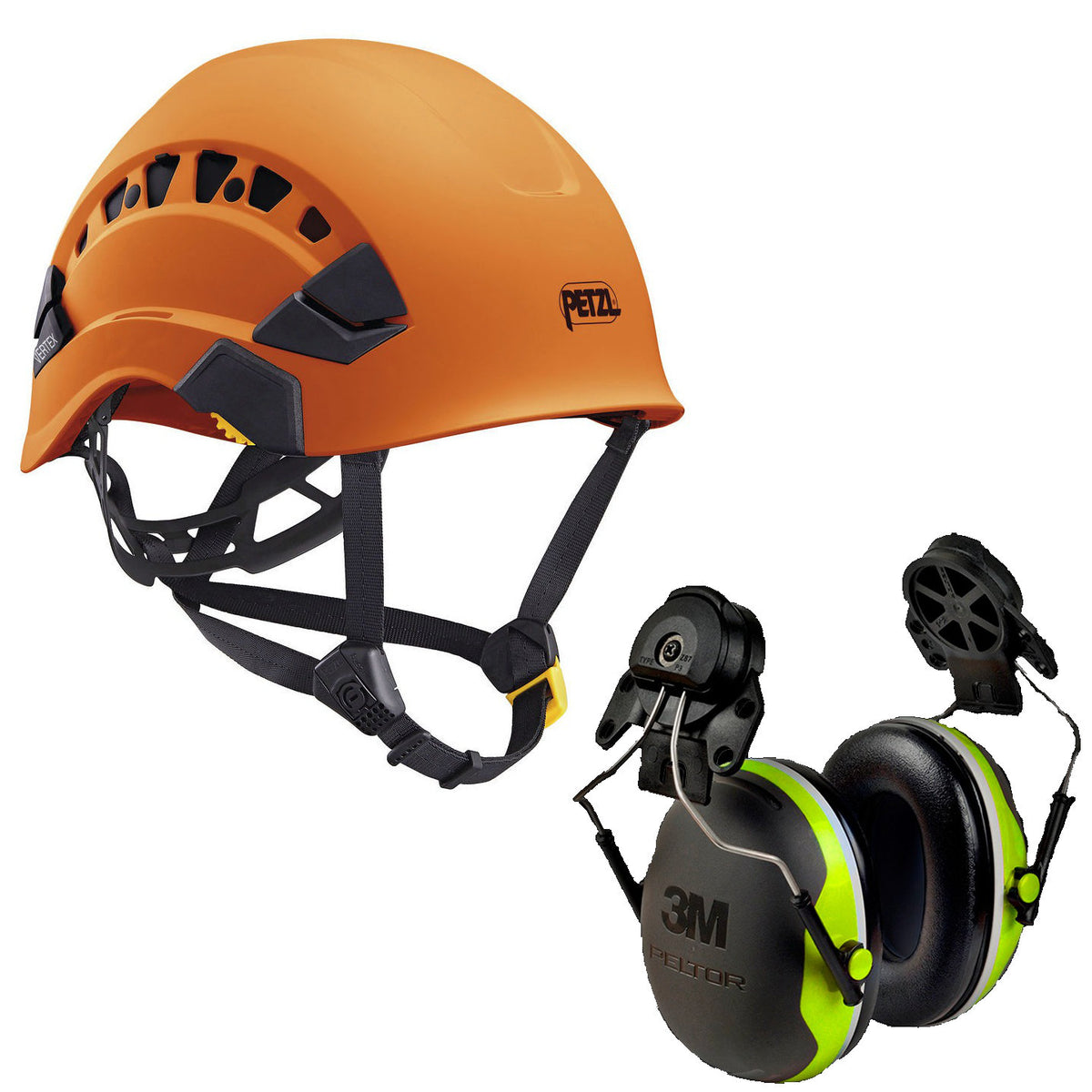 Petzl Vertex Vent Helmet Orange (A010CA04) & 3M Earmuffs X4P3G/E