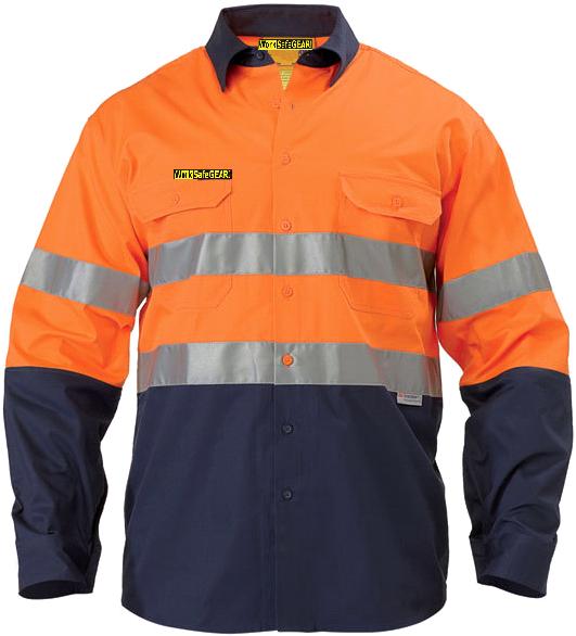 XL ORANGE/NAVY Cool Flow Long Sleeve Hi Vis Reflective Tape