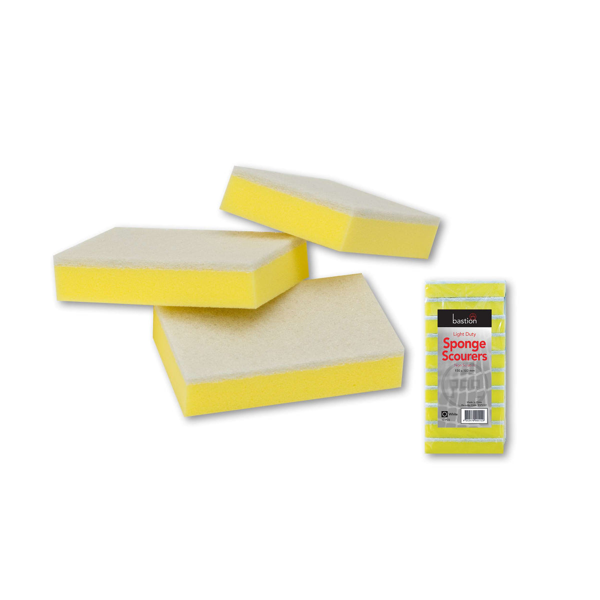 Bastion Light Duty Sponge Scourer, White - 150mm x 100mm 30mm (Carton of 100)
