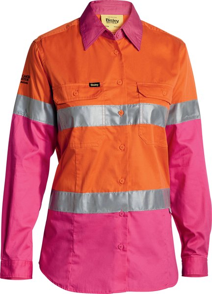 Bisley Women's Taped Hi Vis Cool Lightweight Drill Shirt (BL6696T)