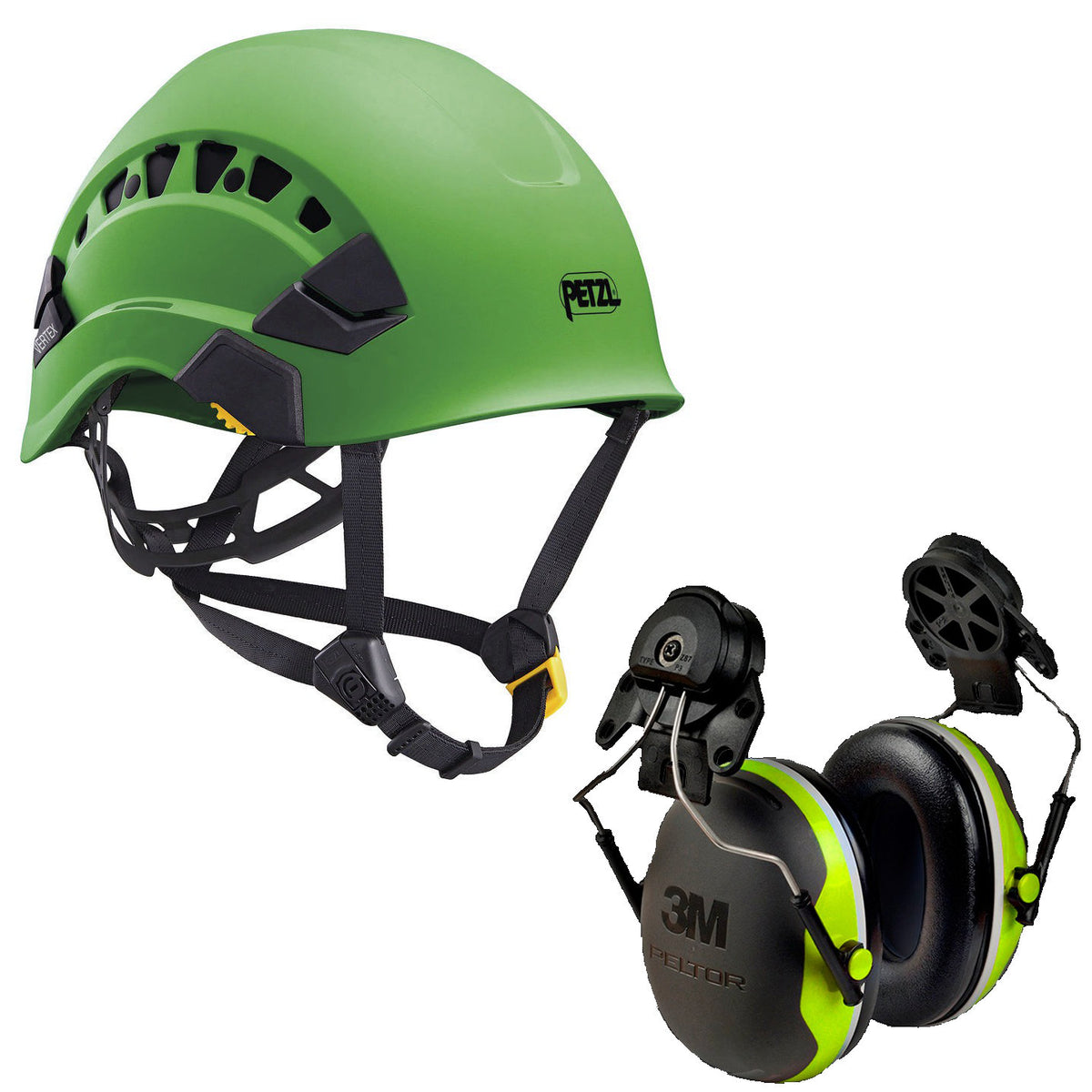 Petzl Vertex Vent Helmet Green (A010CA06) & 3M Earmuffs X4P3G/E