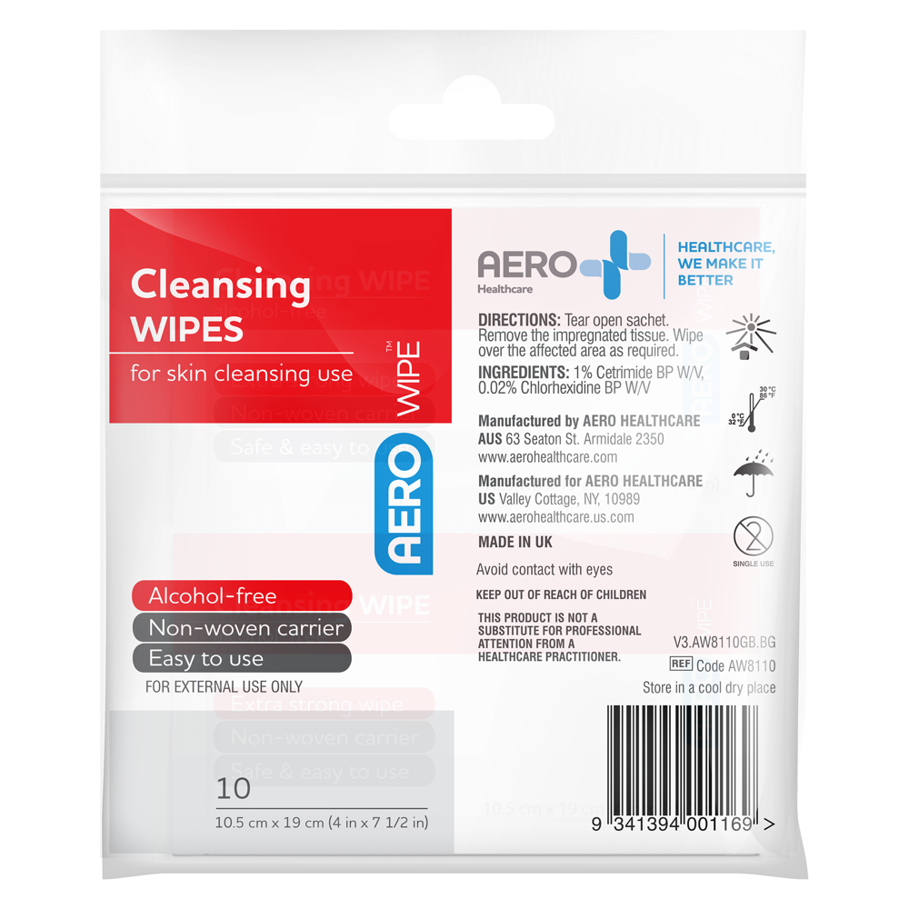 Aero Healthcare AEROWIPE Alcohol-Free Cleansing Wipes Env/10