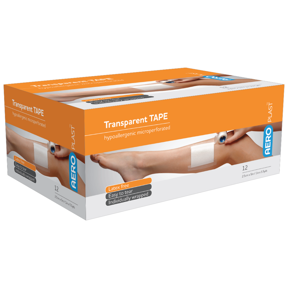 Aero Healthcare AEROTAPE Transparent Plastic Tape 2.5cm x 5M Box/12