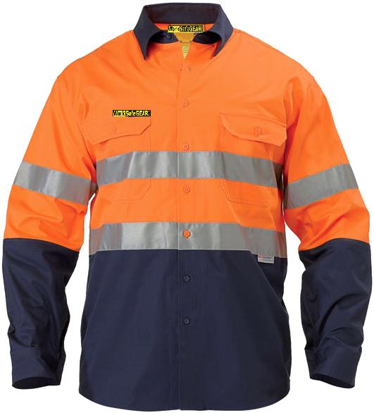 4XL ORANGE/NAVY Cool Flow Long Sleeve Hi Vis Reflective Tape