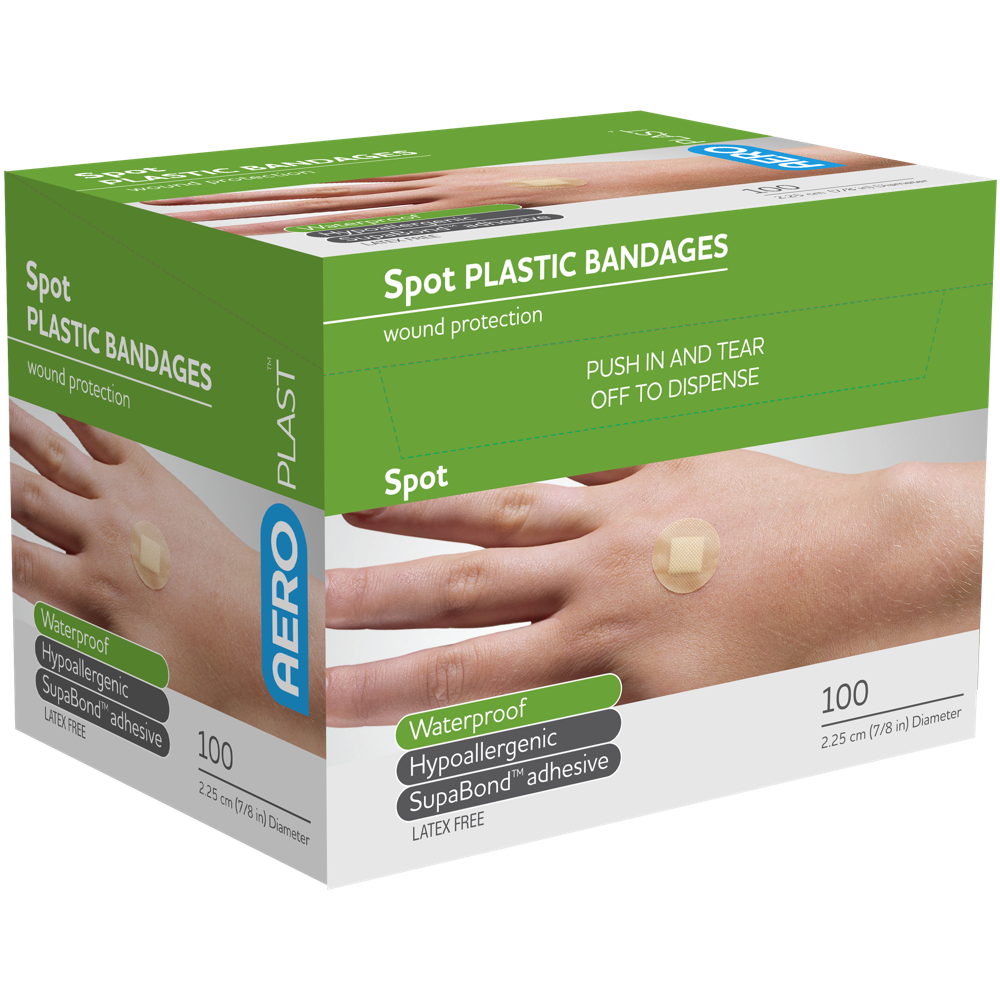 Aero Healthcare AEROPLAST Plastic Spot Dressings 2.25 x 2.25cm Box/100