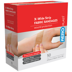 Aero Healthcare AEROPLAST Premium Fabric X-Wide Strip 7.5 x 2.5cm Box/50