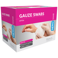Aero Healthcare AEROSWAB Sterile White Gauze Swab 7.5 x 7.5cm (Packs of 5) Box/25