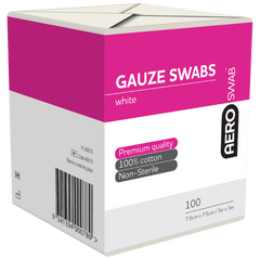 Aero Healthcare AEROSWAB Non-Sterile White Gauze Swab 7.5 x 7.5cm Pack/100 (8PLY)