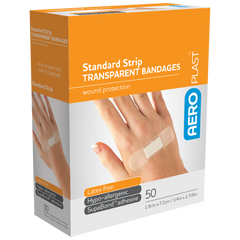Aero Healthcare AEROPLAST Transparent Standard Strip 7.2 x 1.9cm Box/50