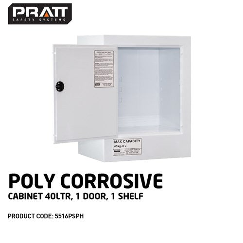PRATT WHITE POLY CORROSIVE CABINET  40LTR. 1 DOOR, 1 SHELF              (5516PSPH)