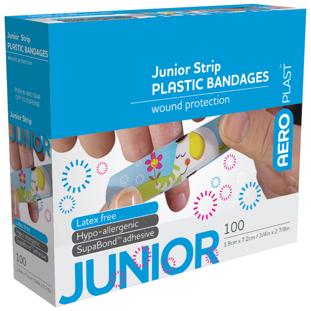 Aero Healthcare AEROPLAST Plastic Junior Strip 7.2 x 1.9cm Box/100