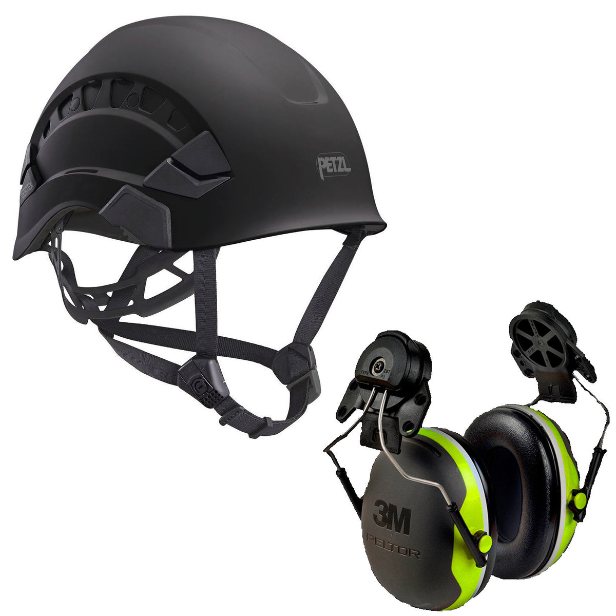 Petzl Vertex Vent Helmet Black (A010CA03) & 3M Earmuffs X4P3G/E