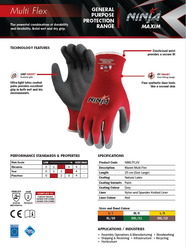 Ninja Multi Flex Glove Red Size Extra Large