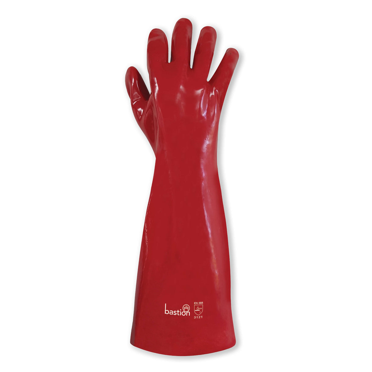 Bastion PVC Gloves, 45cm, Red, Single Dipped, Cotton Lined, X Large - Size 10 (Pack of 12 Pairs)