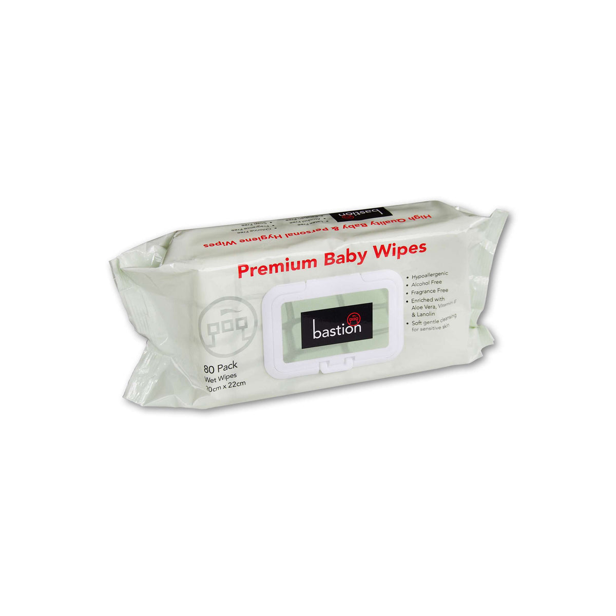 Bastion Premium Baby Wipes, 80 Sheets, 20cm x 22cm (Carton of 20)