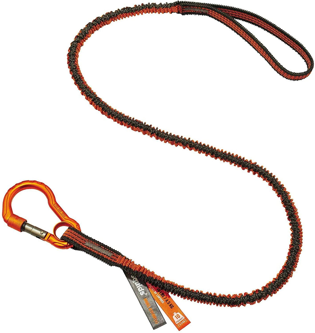 ERGODYNE SQUIDS 3100F(x) SHOCK ABSORBING TOOL LANYARD SINGLE CARABINER,4.5KG - GREY/ORANGE (19802)