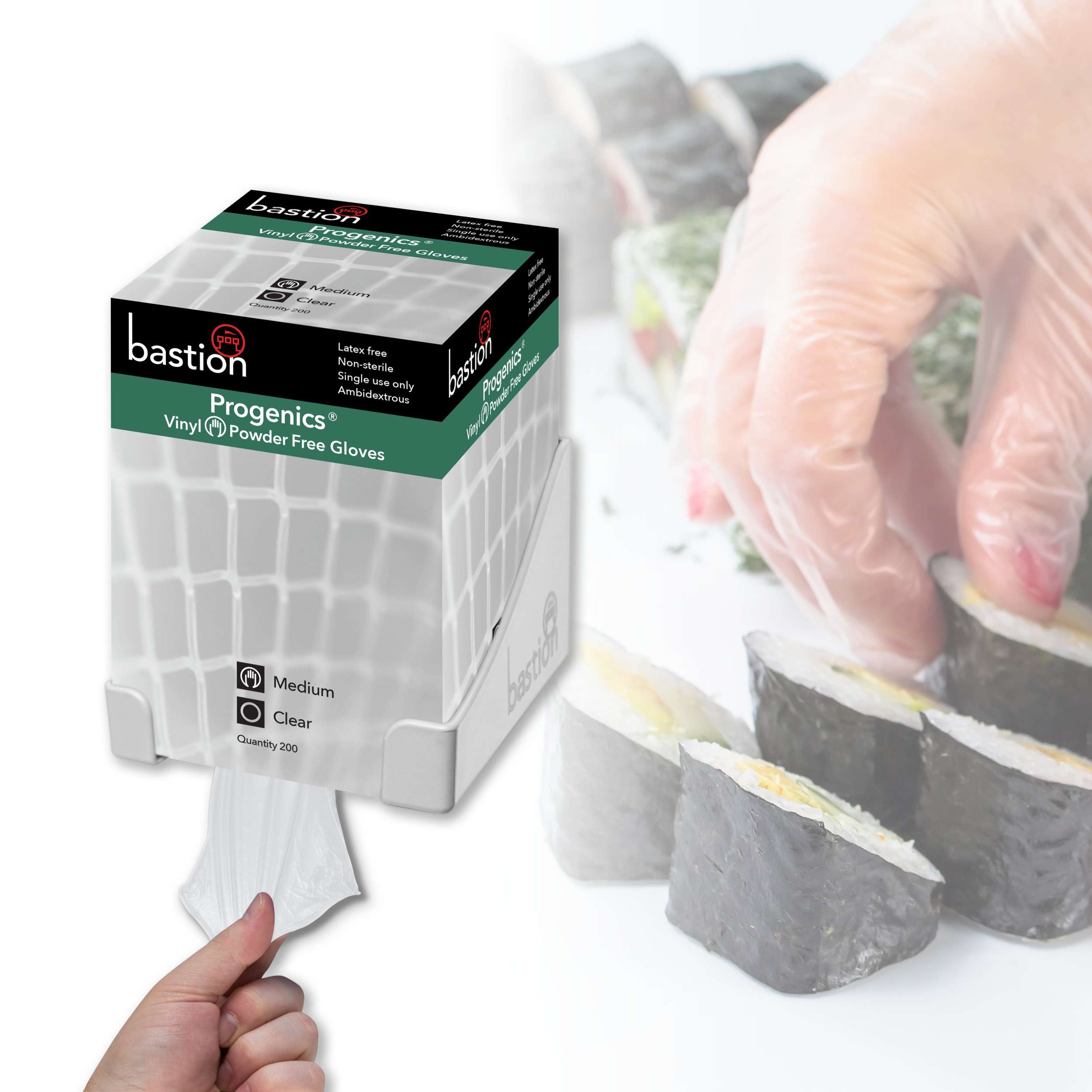 Bastion Progenics  Vinyl  Clear  Gloves  -  Powder  Free