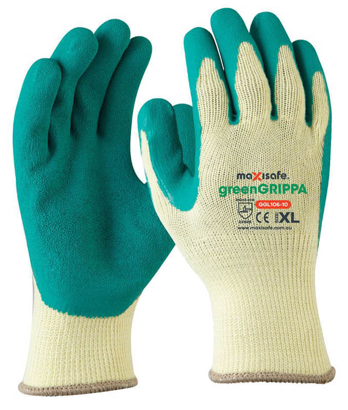 Maxisafe Green Grippa Knitted Poly Cotton Glove With Green Latex Palm (12 Pairs)