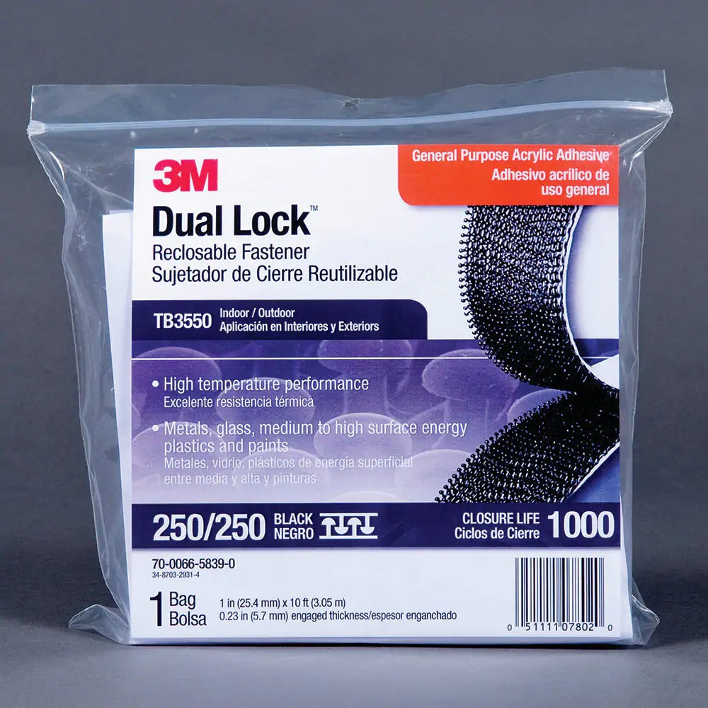 3M Dual Lock Reclosable Fastener TB3550 Black 25mm x 3.05m (AT010587841)