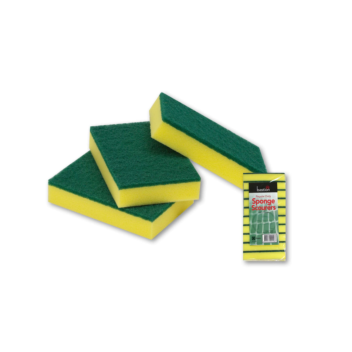 Bastion Regular Duty Sponge Scourer, Green - 100mm x 150mm x 30mm (Carton of 100)
