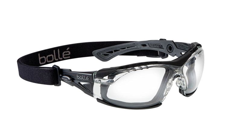 Bolle Safety Glasses RUSH+ KIT Set Black Temples assembled with Gasket & Strap with Case