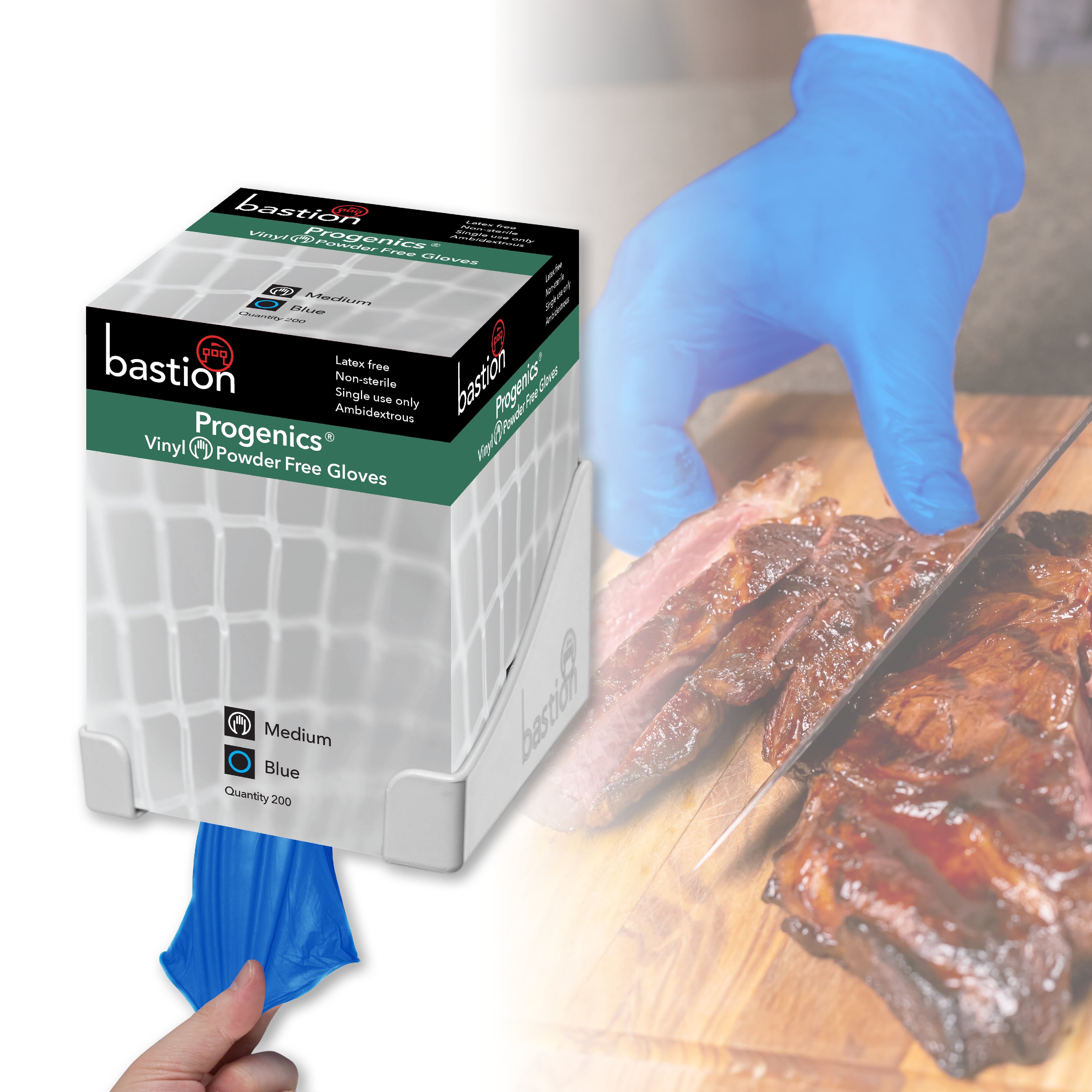 Bastion Progenics  Vinyl  Blue  Gloves  -  Powder  Free