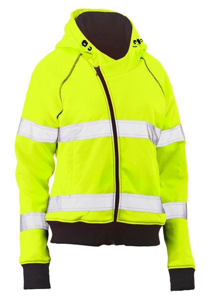 Bisley Women's Taped Hi Vis Fleece Zip Front Hoodie with Sherpa Lining