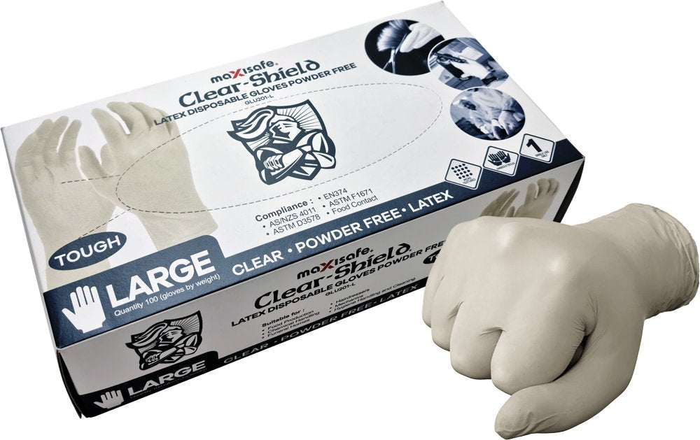 Maxisafe Latex Disposable Gloves, Unpowdered, Box of 100 (Carton of 10 Boxes)