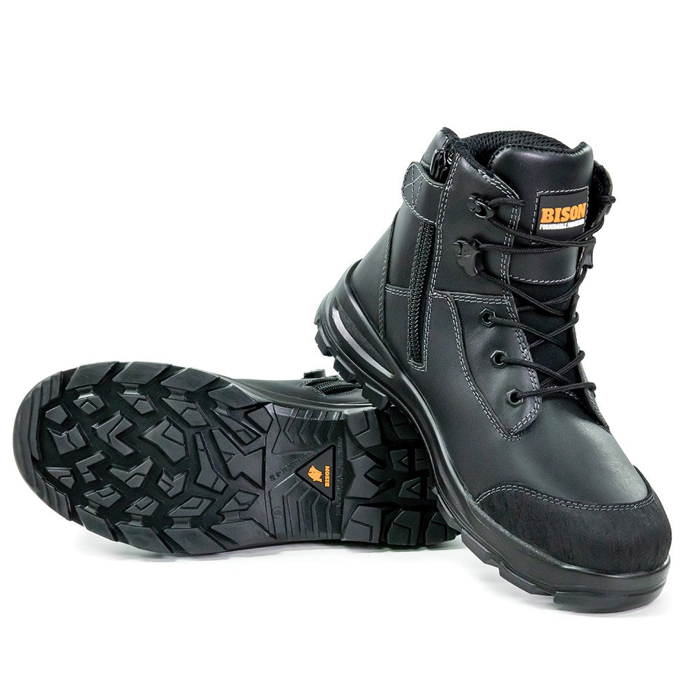 Bison Tor Lace Up Safety Boot With Zip Black